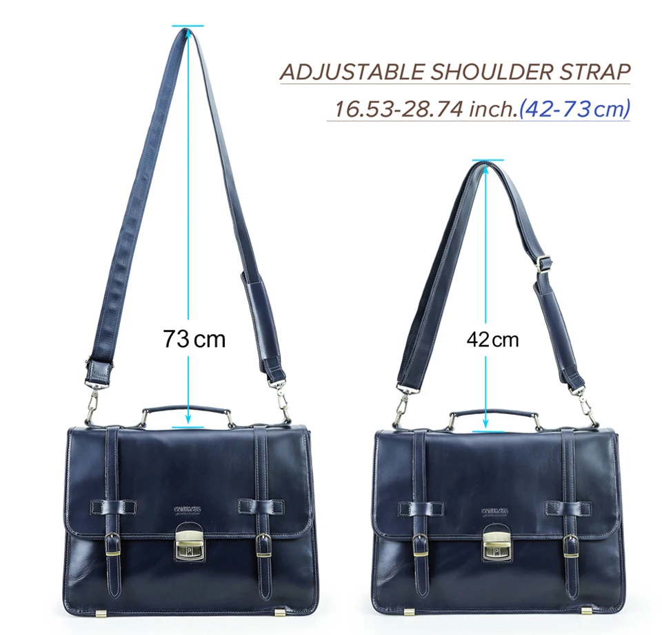 CONTACT'S Men's Bag Crazy Horse Leather Briefcase Men Business Bag For 14" Laptop Quality Leather Shoulder Messenger Bags Male