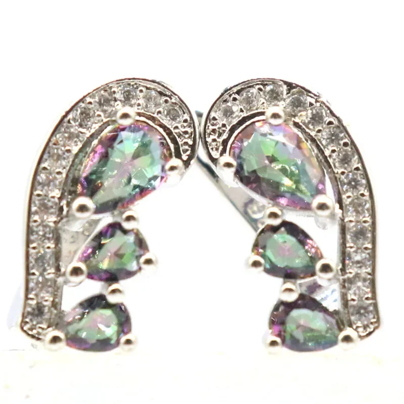 4g 925 SOLID STERLING SILVER Earrings Fire Rainbow Mystic Topaz Violet Topaz Citrine Blood Ruby White CZ Woman's Daily Wear