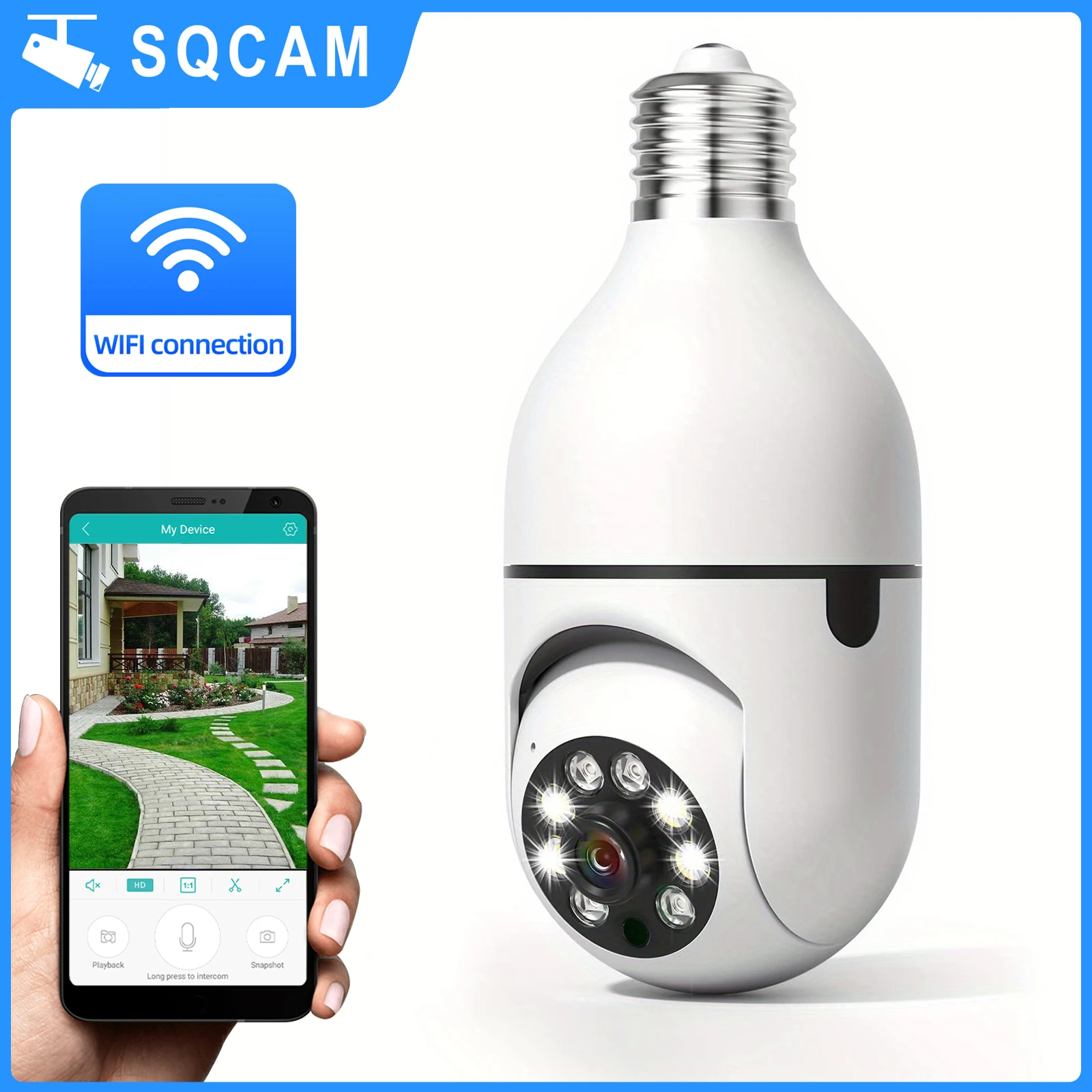 

SQCAM camera bulb surveillance camera E27 light bulb wifi camera 5G full color night vision automatic human tracking monitor