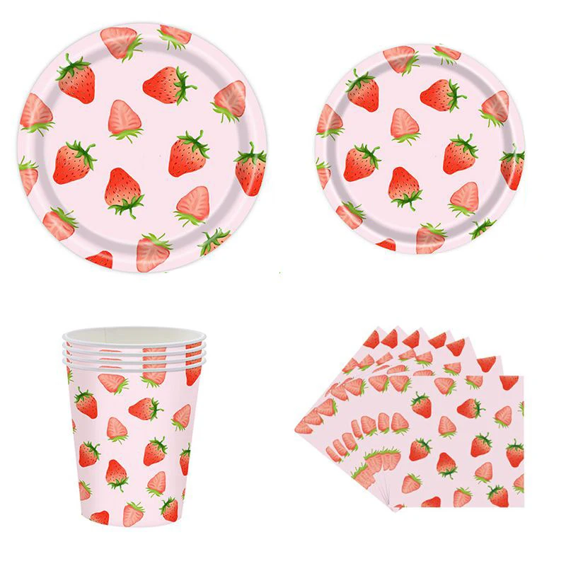 Strawberry-Themed Pink Party Tableware Set