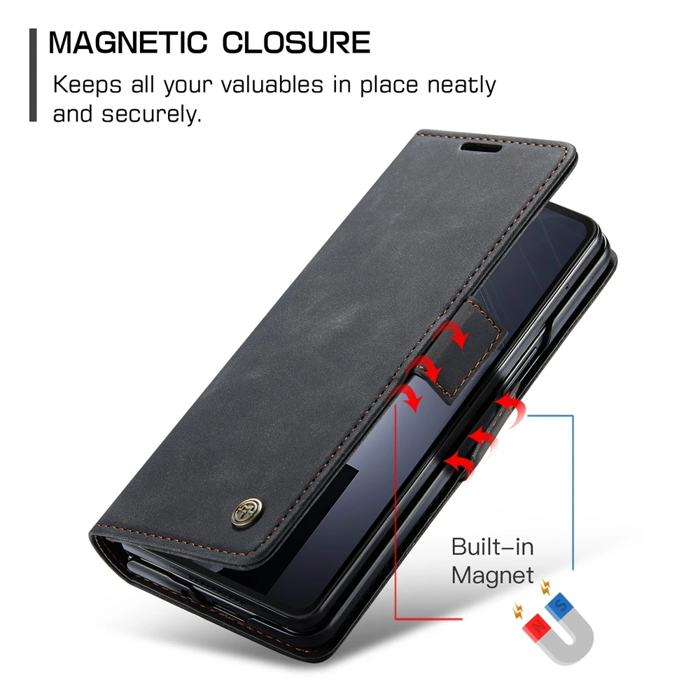 Retor Leather Anti-Drop Flip Wallet Phone Case with Card Holder