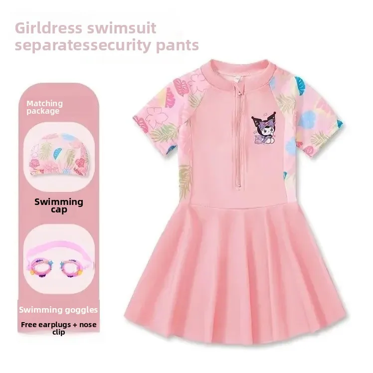 A9808 pink swimsuit + swimming cap + goggles