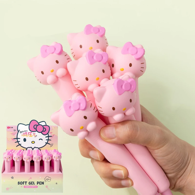 

6-36pcs Hellokitty Cute Decompression Gel Pen Sanrio Cartoon Neutral Signature Pen Kawaii Creative Pen School Supplies Girl Gift