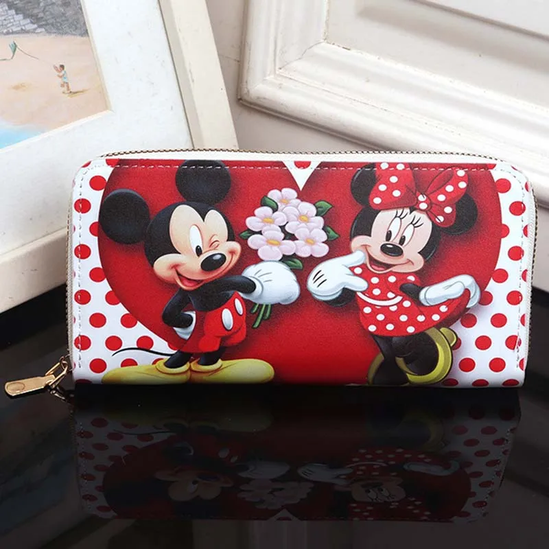Disney Mickey Minnie Mouse Long Wallets PU Leather Female Plaid