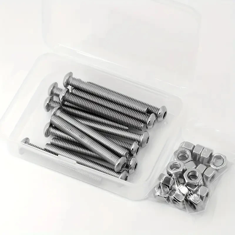 Round head screw and nut set M6-1.0, 304 stainless steel A2-70, hexagonal screwdriver, smooth, full machine thread