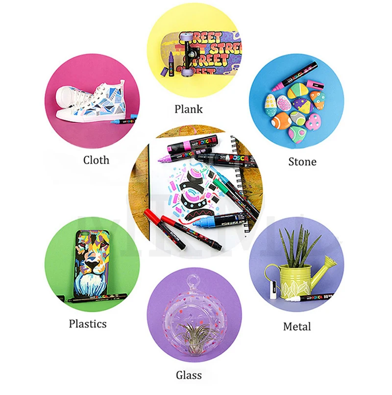 Uni Posca 페인트 마커 펜 풀 세트 PC-1M PC-3M PC-5M POP 포스터 컬러 수성 안료 잉크 (원래 비닐 펜 케이스 포함)