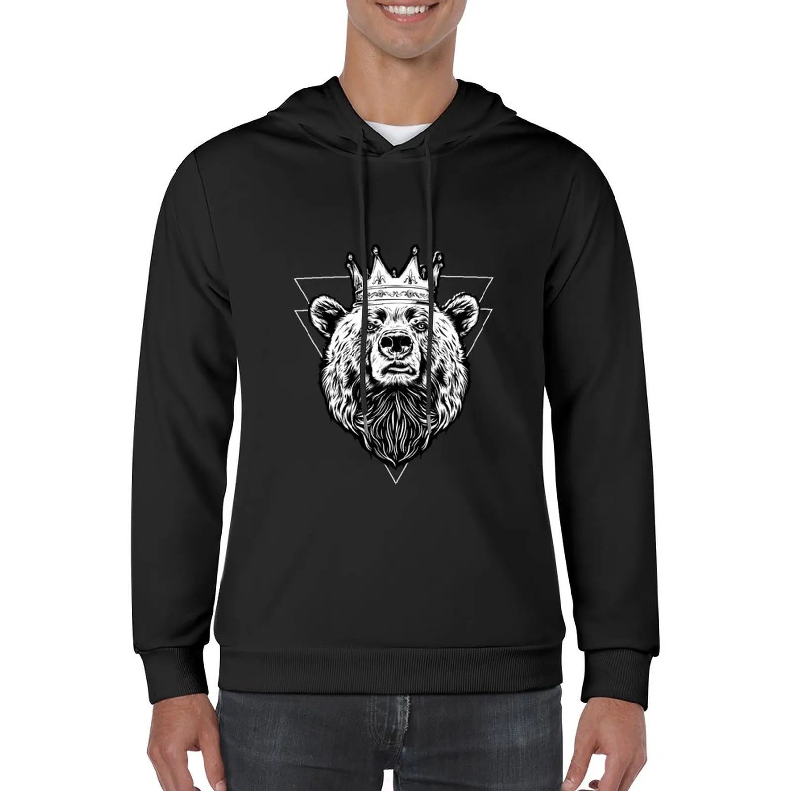

New Retro Bear in White King or Queen Pullover Hoodie korean clothes japanese style autumn jacket men anime clothes man hoodie
