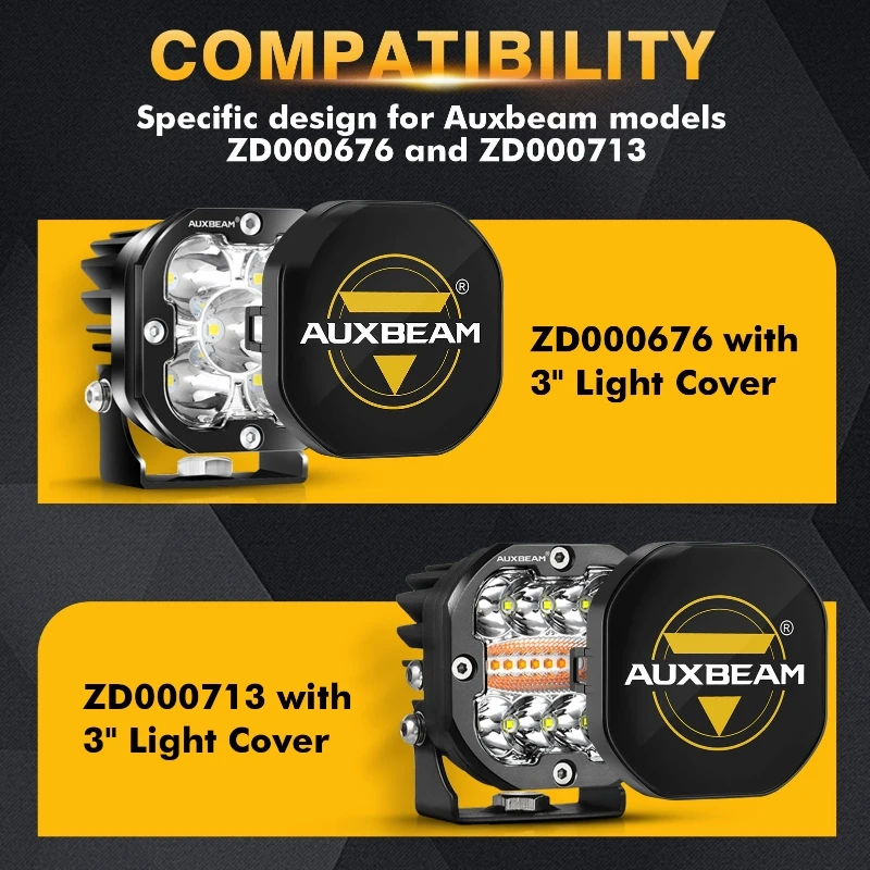 AUXBEAM 블랙 LED 포드 조명 실드 커버, 조명 없는 커버만 포함, 3 인치