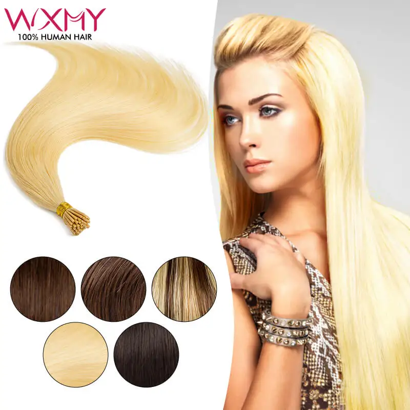 Straight I Tip Hair Extensions Real Human Hair 12-24 Inch WXMY Fusion Human Extension Black Brown Blonde Color 50Pcs/set