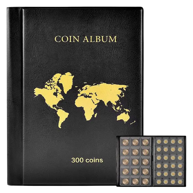 

300 Pockets Artificial PU Leather Coins Collection Album Book Collecting Money Organizer Royal Coin Storage Bags PVC Film