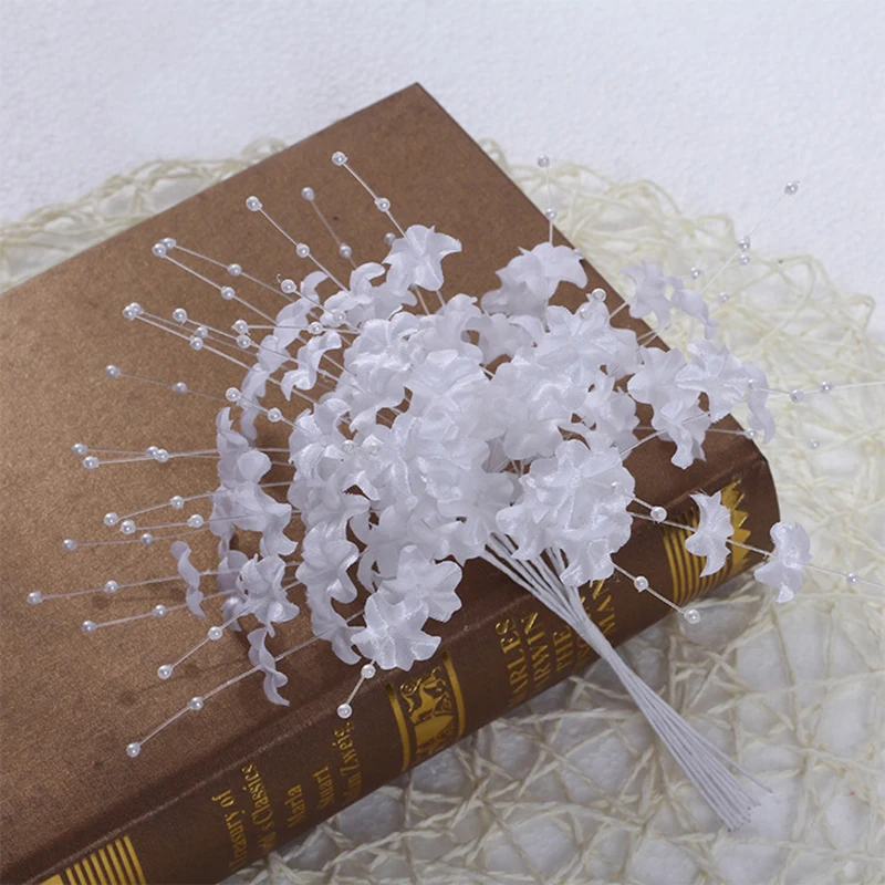 50 Perline Bastone Per Bouquet Sposa In ABS Oro 4mm Filo 25cm