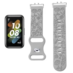 Floral Engraved Silicone Strap - Fit 3 (Grey)