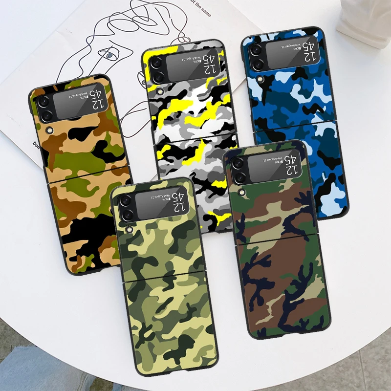 Custodia Nera Per Samsung Galaxy Zflip3 Zflip Z Flip 4 Z Flip 3 5G Zflip4 Camouflage Pattern Camo Military Army Bumper Cases