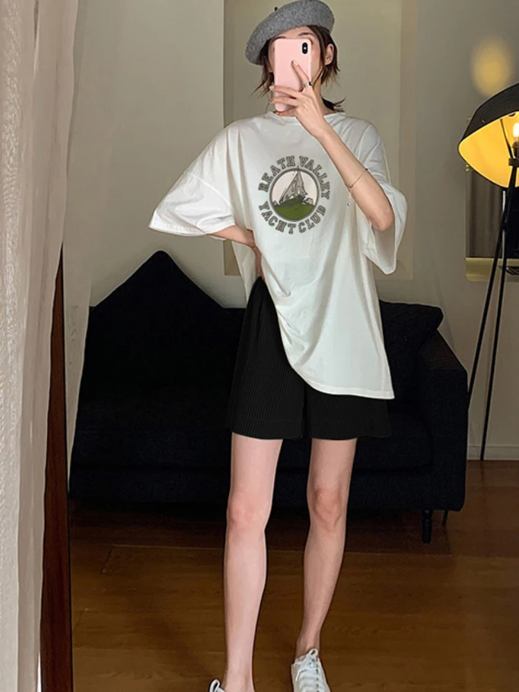 Short Sleeve T-Shirt Wide Leg Trousers Twinset Maternity Summer Loose Casual Pregnant Woman Clothes Set Fashion Printed Suit