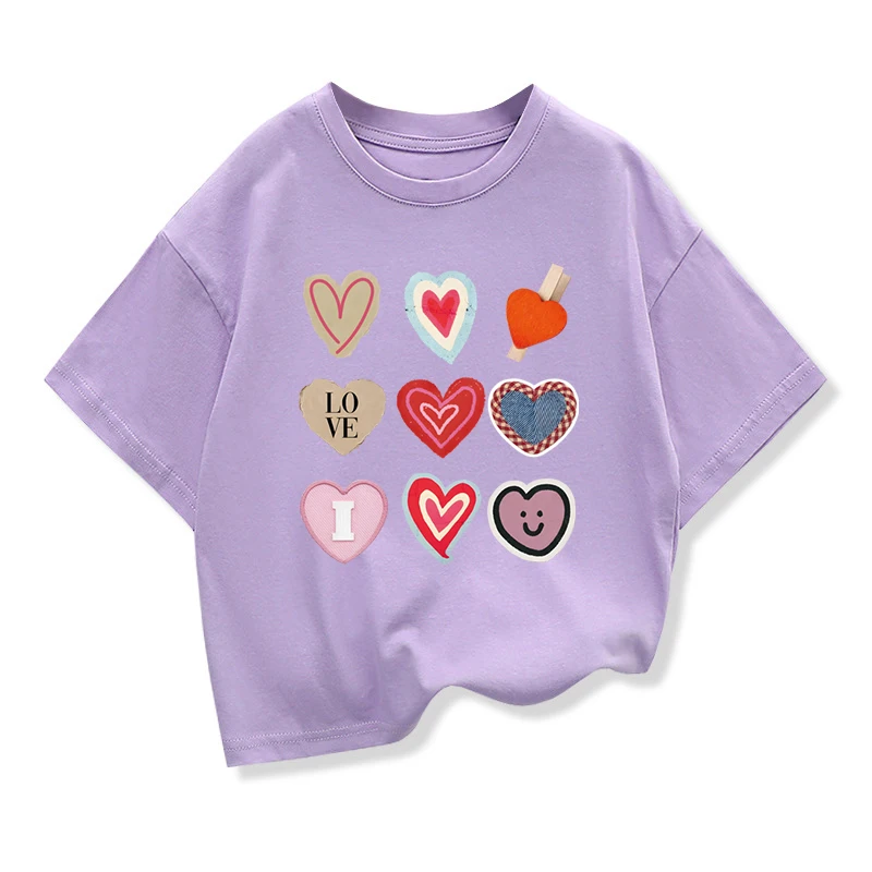 Girls Heart-shaped High-quality T-shirt 2026 Summer New Children's Clothing Kids Short-Sleeve Graphic Casual Tops Tee - 2