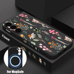 Floral Magnetic Soft Phone Case with Magsafe Wireless Charging and Lanyard Cover for Samsung S25FE (A088 Black)