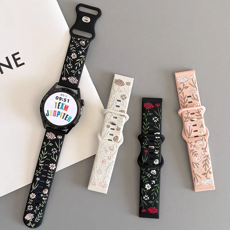 Silicone Engraved Watch Band - Adjustable 18mm/20mm/22mm Sizes