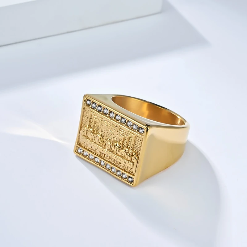 Quadratische Geometrie Zirkon Ringe Edelstahl Kunst Retro Männliche Persönlichkeit Hip Hop Mode Ring Schmuck