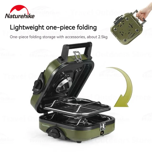 Naturehike Ultralight Gas Camping Tűzhely 2,5 Kg Két Égő Fej Összecsukható Piknik Bbq Nem Tapadós Serpenyő Hordozható Gáztűzhely Edények