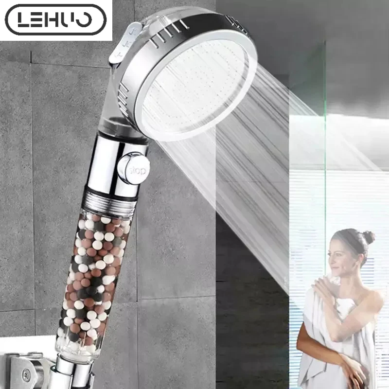 

ZhangJi Bathroom 3-Function SPA Shower Head with Switch Stop Button High Pressure Anion Filter Bath Head Water Saving Shower