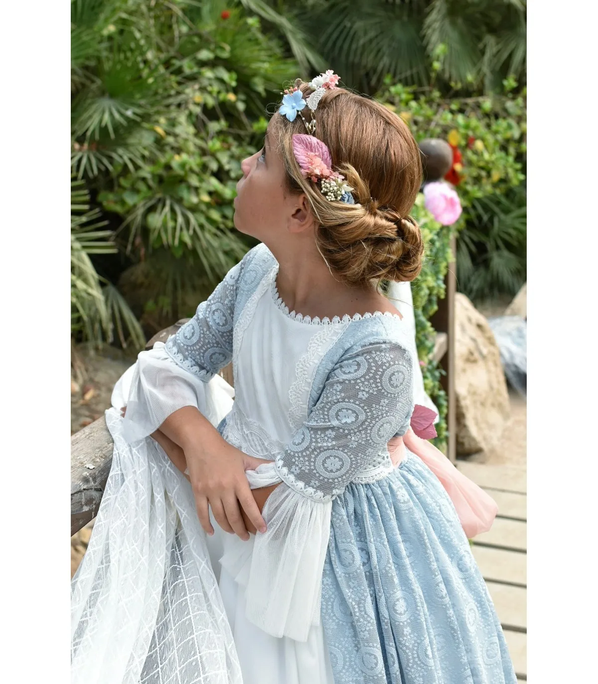 FATAPAESE Fairy Flower Girl Dress for Kid Vintage Princess Lace Floral Ribbon Belt Bridemini Bridesmaid Wedding Party Tulle Gown