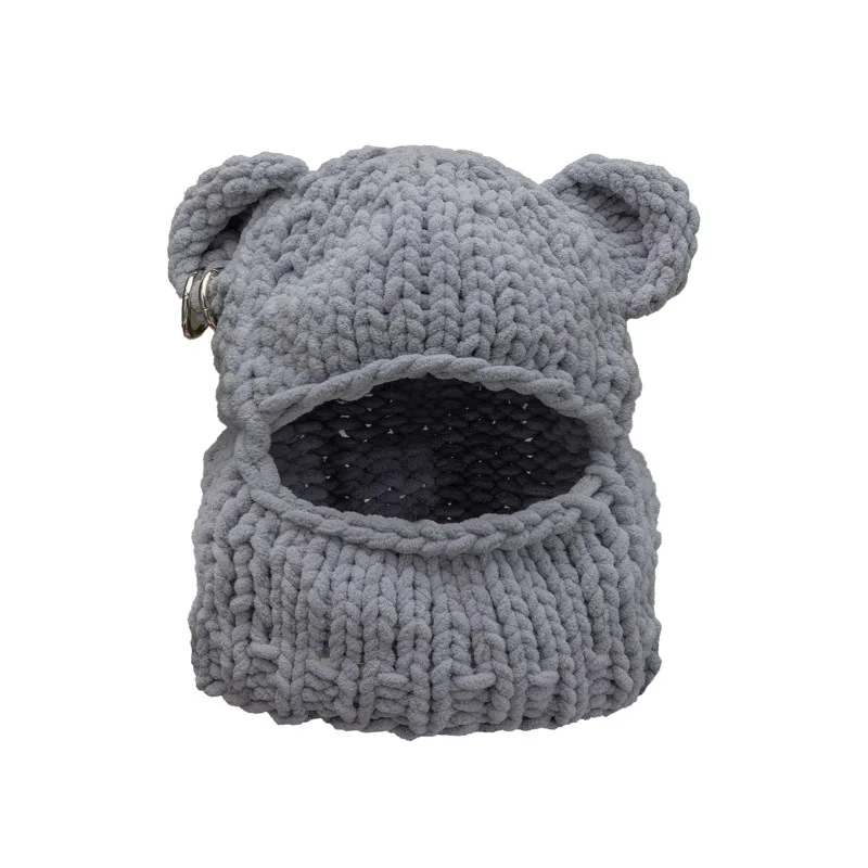 Korean Y2k Solid Color Pullover Balaclava Hat Winter Outdoor Hip Hop Masked Hat Warm Knitted Skull Beanie Cap for Men and Women 6