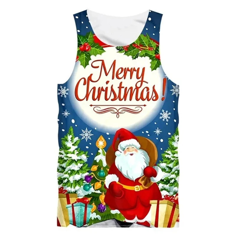 

Summer Man Lovely O-neck Tank Top 3D Printed Funny Christmas And Santa Claus 5XL 6XL Habiliment Men's Vest Sleeveless Tank Tops