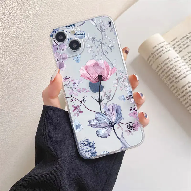 Floral Palm Leaf Painted Soft Silicone Phone Case - Ultra Clear and Durable Design