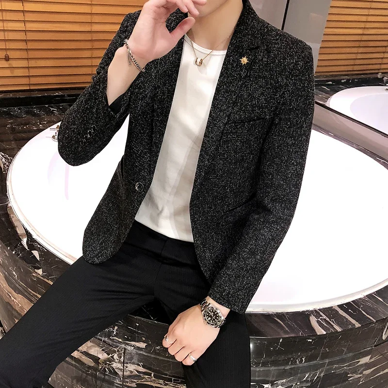 New Boutique Men's Solid Color British Style Fashion Casual Business Job Interview Gentleman Party Best Man Dress Suit Blazer