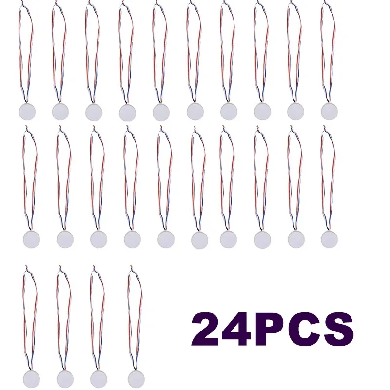 24 Pcs Design Your Own Award Medals Plastic Blank DIY Award with Ribbons for Party Favors Trophy for Prize Gift Children Sports diy award medals