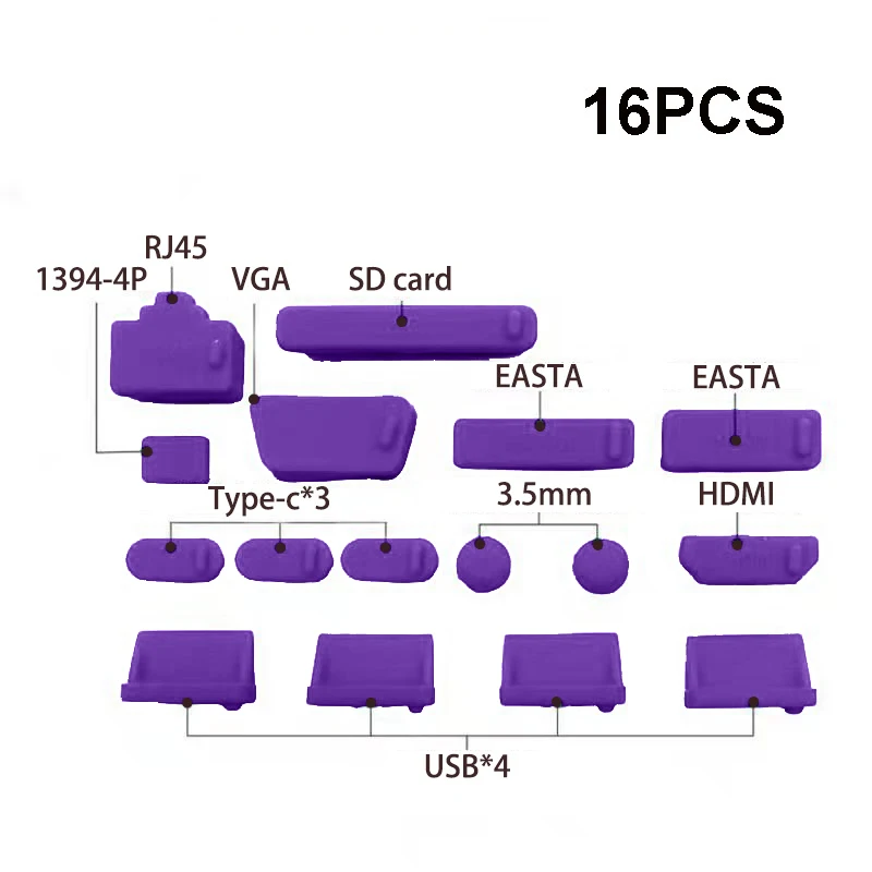 Universal Laptop Dustproof and Waterproof USB Port Covers - 16-Piece Set