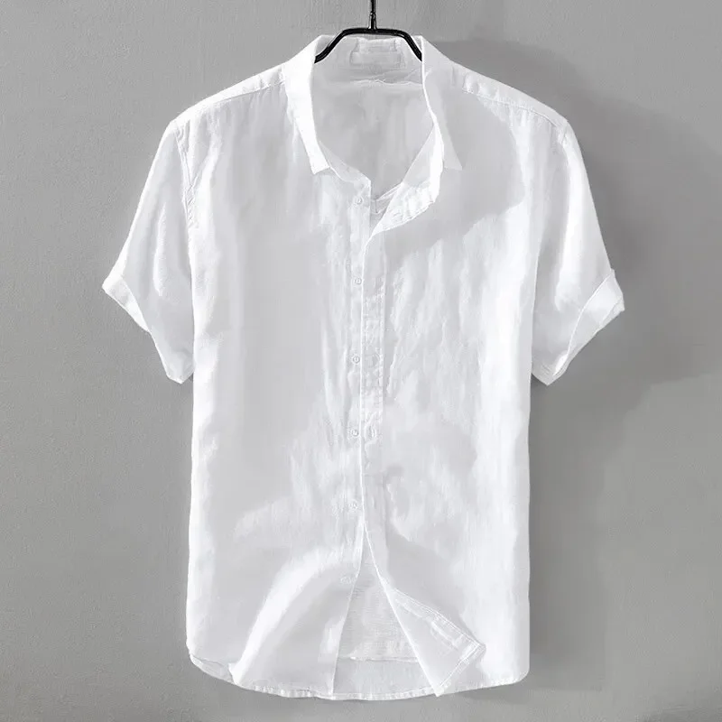Short Sleeve Linen Shirt Men Simple Casual Retro Loose Style Youth Thin Basic Half Sleeve Cotton Linen Clothing casual short sleeved shirt linen shirt short sleeved shirt