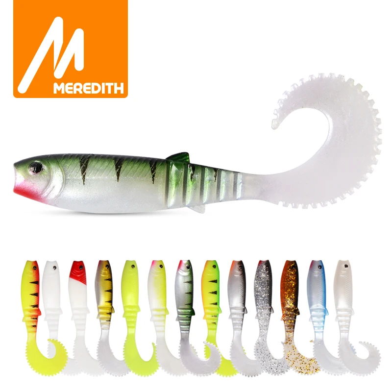 MEREDITH 70mm 90mm 110mm Cannibal Curved Tail Artificial Wobblers Fishing Lures Soft Baits Silicone Shad Worm Bass lure souple