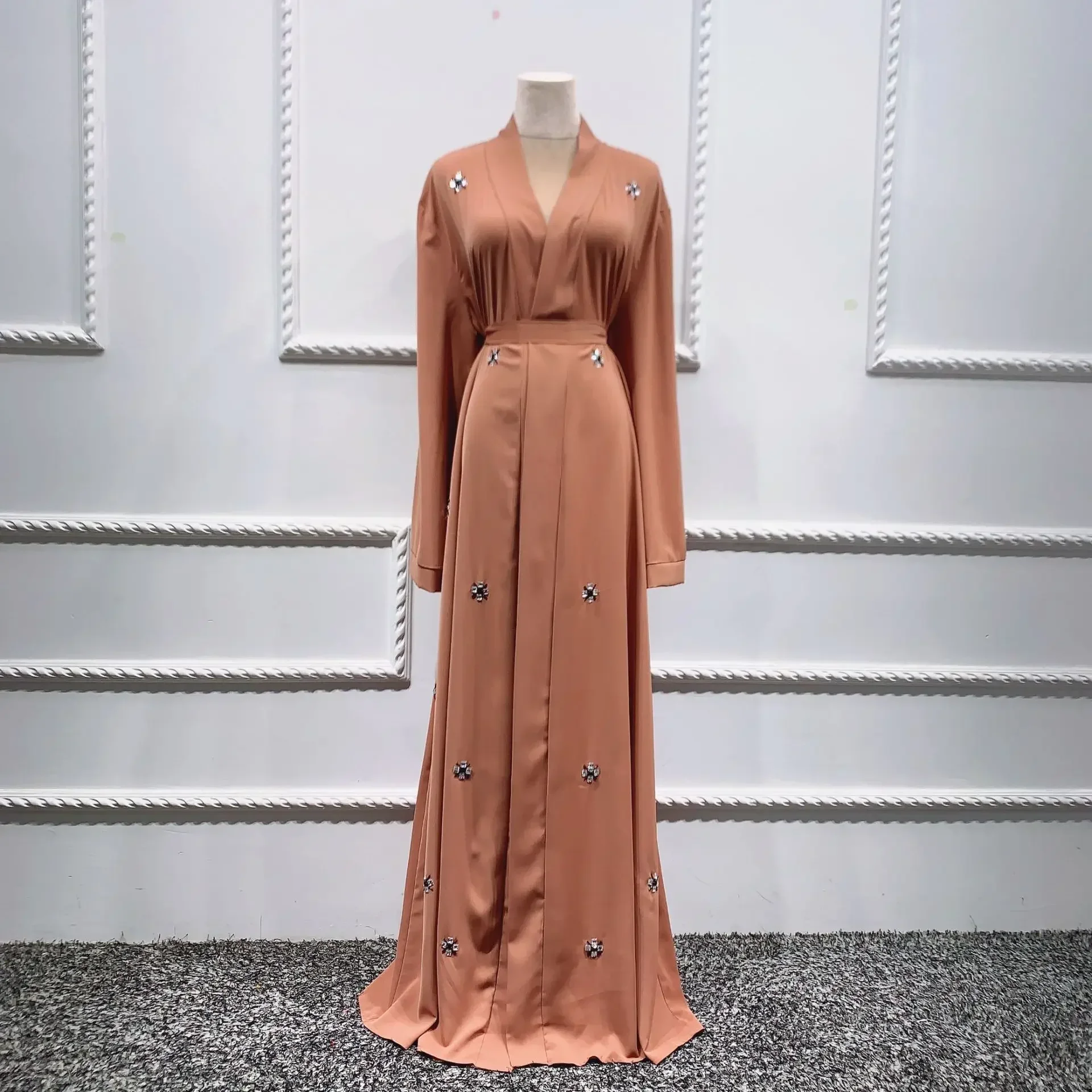 Ramadan Eid Open Abaya Kimono Turkey Hijab Dress Mubarak Beaded Abayas for Women Dubai Arabic Islamic Clothes Caftan Kaftan Robe