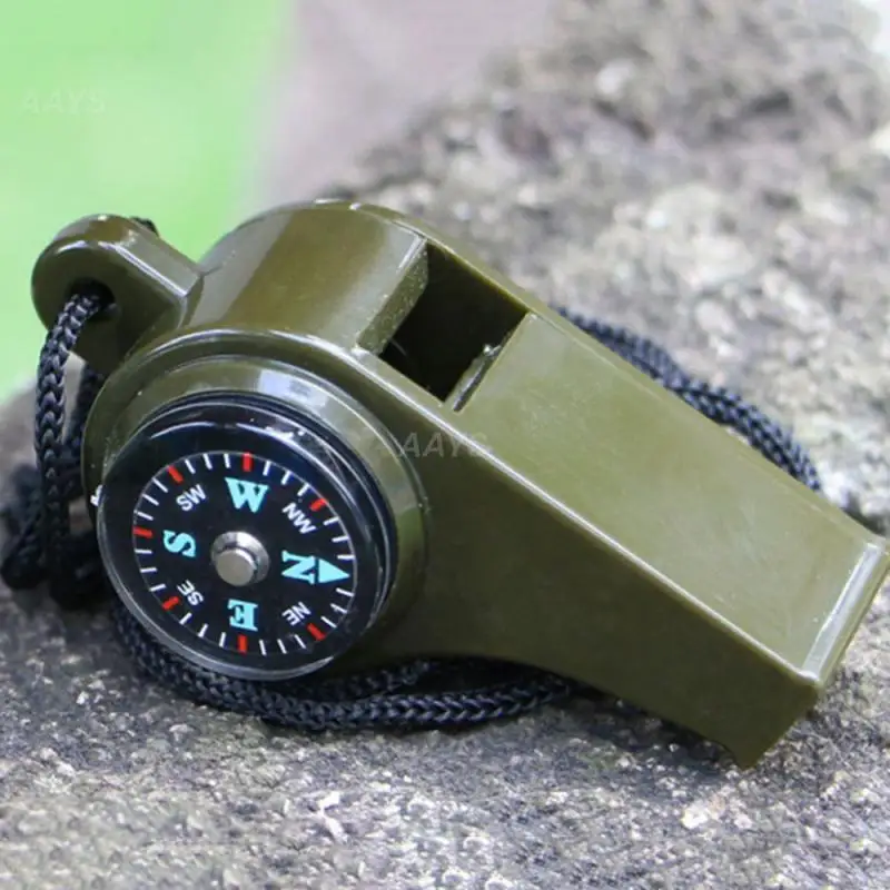 Survival Whistle 3in1 Mutifunction Lightweight Thermometer Compass For Camping Hiking Outdoor