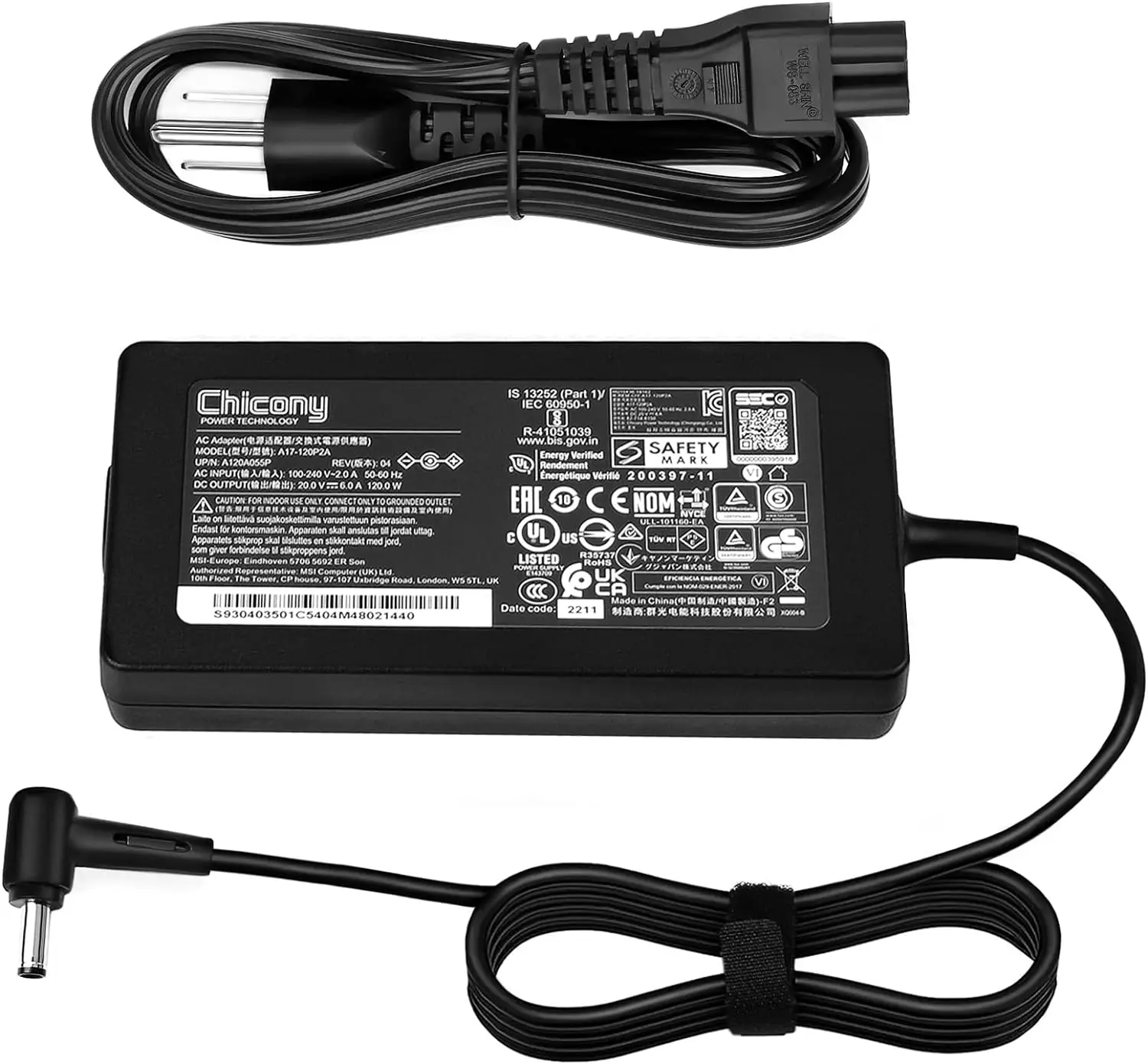 120W AC Adapter Charger For MSI GF63 Thin Laptops - 20V 6A Power Supply Cord