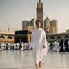 Arabic Style Men's Ihram Two Piece Towel Suit Solid Color Pilgrimage Outfit Essential