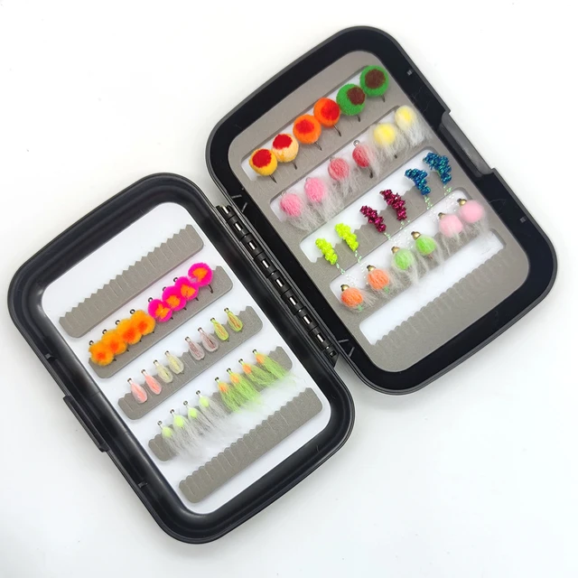 26/48pcs Fly Fishing Egg Flies for Trout Steelhead Salmon Barbed Fly Hooks  Bead Head Milking Egg Fly Soft Fish Roe Fly Combo Set