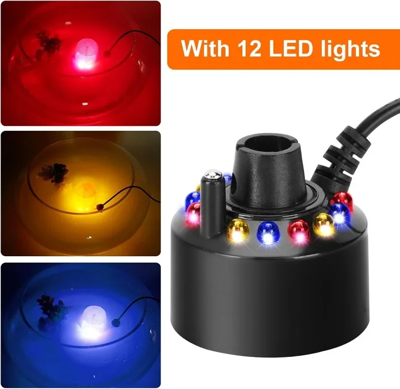 Brumisateur LED Pour Fontaine Ou étang - Humidificateur à Ultrasons, étanche, 12 Lumières Colorées, 5V DC, Pour Décoration Intérieure/extérieure