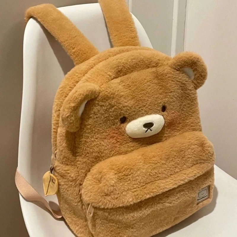 Large Capacity Backpack for Women Girls Cartoon Bear Backpack Plush Daypack