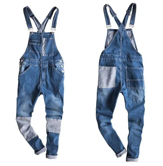 

Japanese Style Mens Retro Moto Biker Denim Overalls Male Slim Fit Strap Jeans Men Suspender Trouser One Piece Jumpsuit Pockets