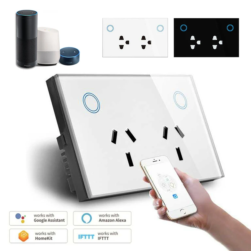 

Tuya WIFI Smart Wall Socket Electrical Plug Outlet 10A Power Monitor Touch Switch Wireless Remote Control Alexa Home