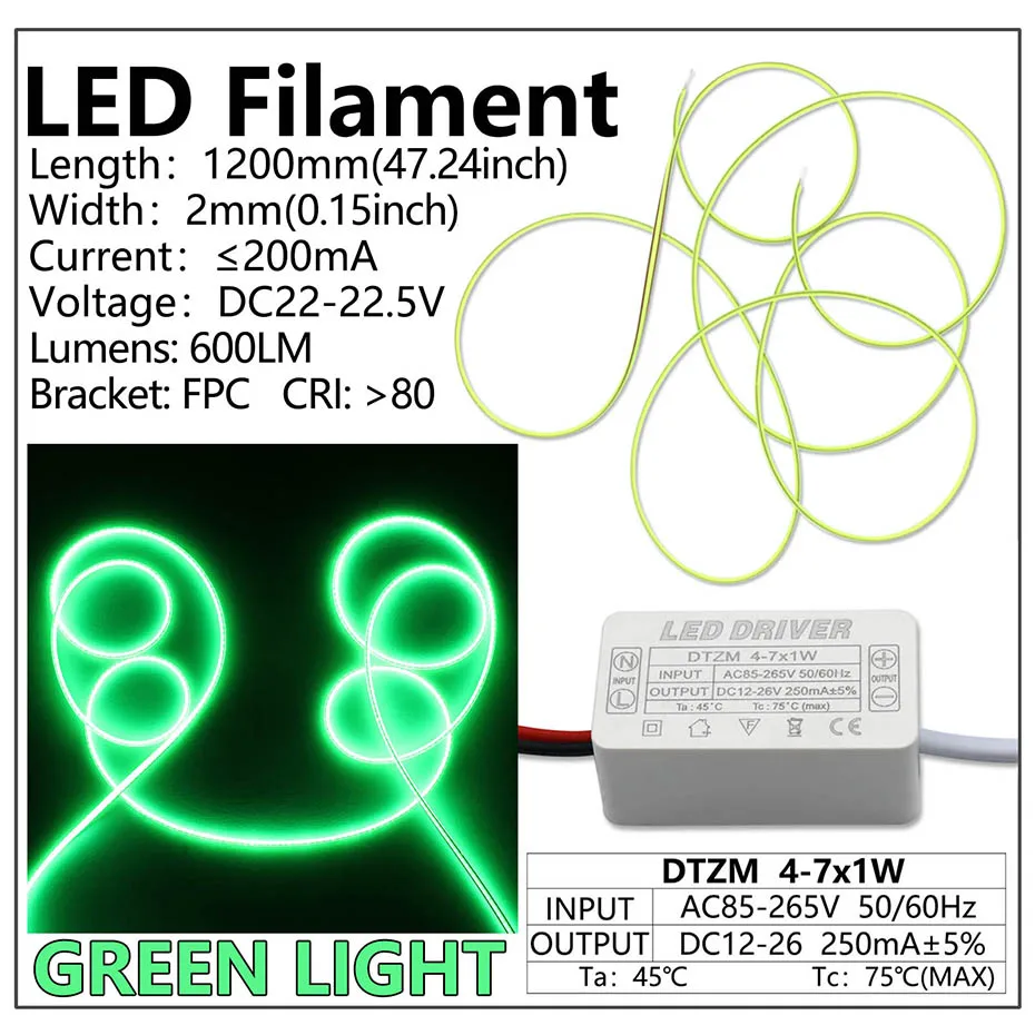 Warmweiß, Blau, Rot, Grün, 1200 mm, LED-Treiber, ein Satz AC220V für Edison-Glühbirnen-Filament, LED-Streifen, Glühlampendiode, flexibles Filament – Detail 2