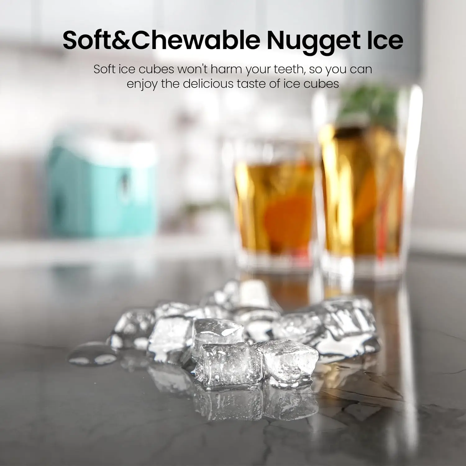 Nugget Ice Maker Countertop,35lbs/24H,Portable Pebble Ice Machine with Handle,Self-Cleaning Function,Pellet Maker for Home