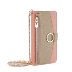 Premium Flip Leather Crossbody Case with Mirror and Card Slots for G Play 5G 2024 (Pink)