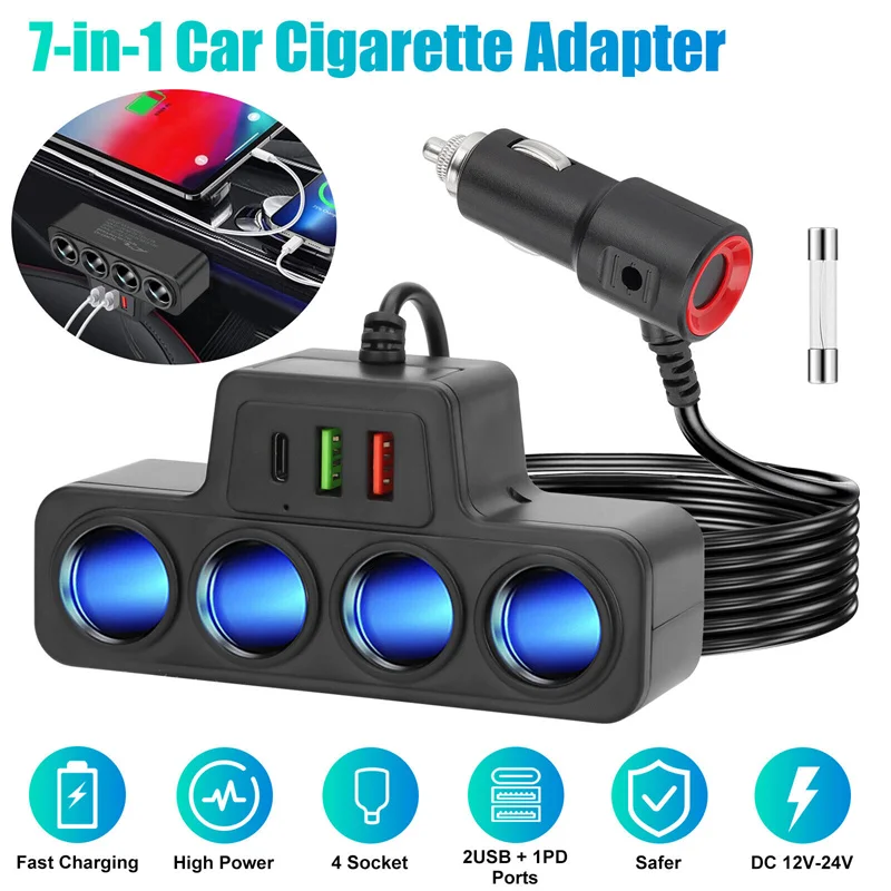 차량용 USB 충전기 라이터 어댑터, 자동차 인버터 충전기, 12V, 24V, 소켓 분배기, 도로 여행, 자동차 전자 제품, 120W