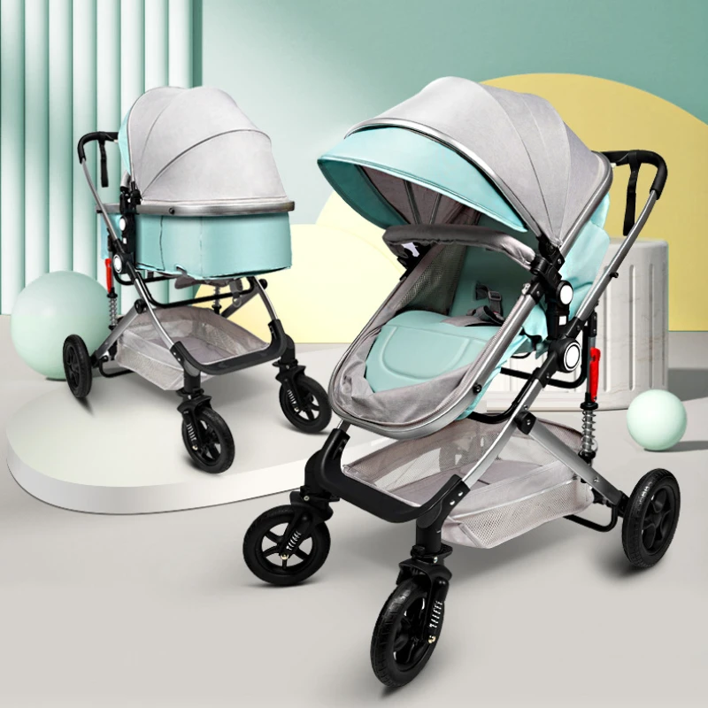 Upgraded Baby Pram with XL Sleep Basket 5-Point Harness Convertible Parent-Facing Stroller, All-Terrain Wheels for Smooth Travel