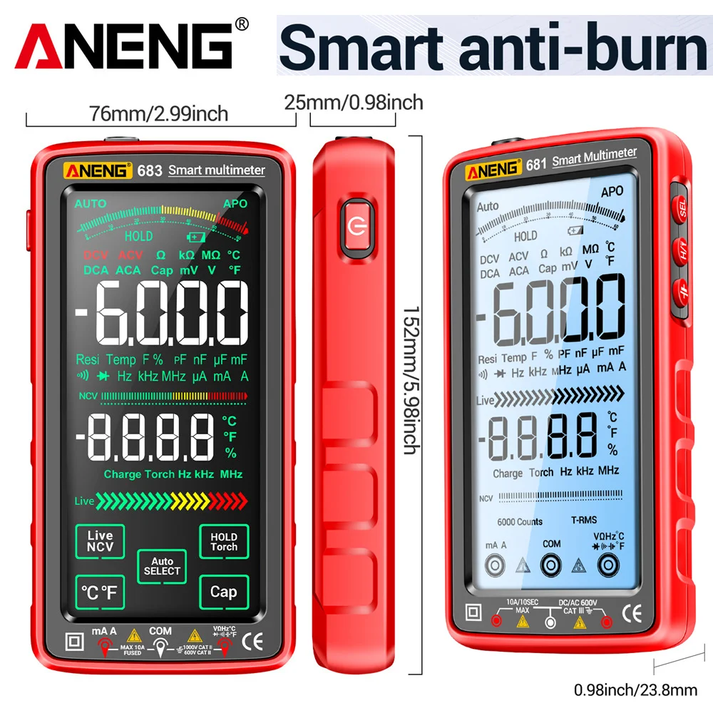 ANENG 681/682/683 Smart Anti-burn Rechargeable Multimeter Non-contact ...