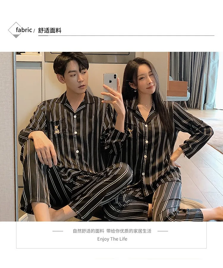 mens designer pjs Spring Autumn Men Pajamas Set Silk Sleepwear Long Sleeved Nightwear Lounge Striped Sleep Clothing Satin Plus Size Male Nighties mens satin pajama set