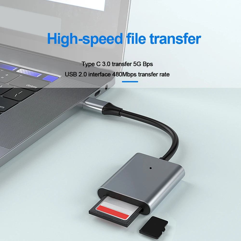 USB C 카드 리더 어댑터, 2-in-1 SD3.0/SD4.0 + TF 카드 리더, 5Gbps, 동시에 2 개의 카드 허브 어댑터, 아이폰 아이패드용